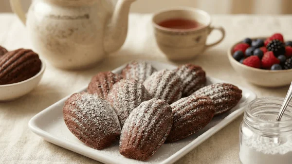 vianočné medvedie labky na stole s cukrom čajom a ovocím